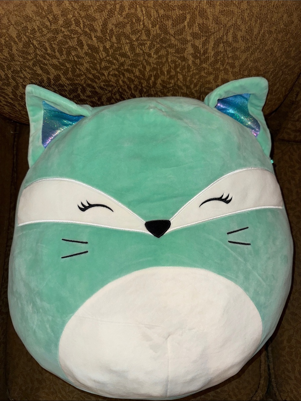 Adorable Squishmallow's Plush Mint Fox Decorative Pillow - Cute Teal Accent